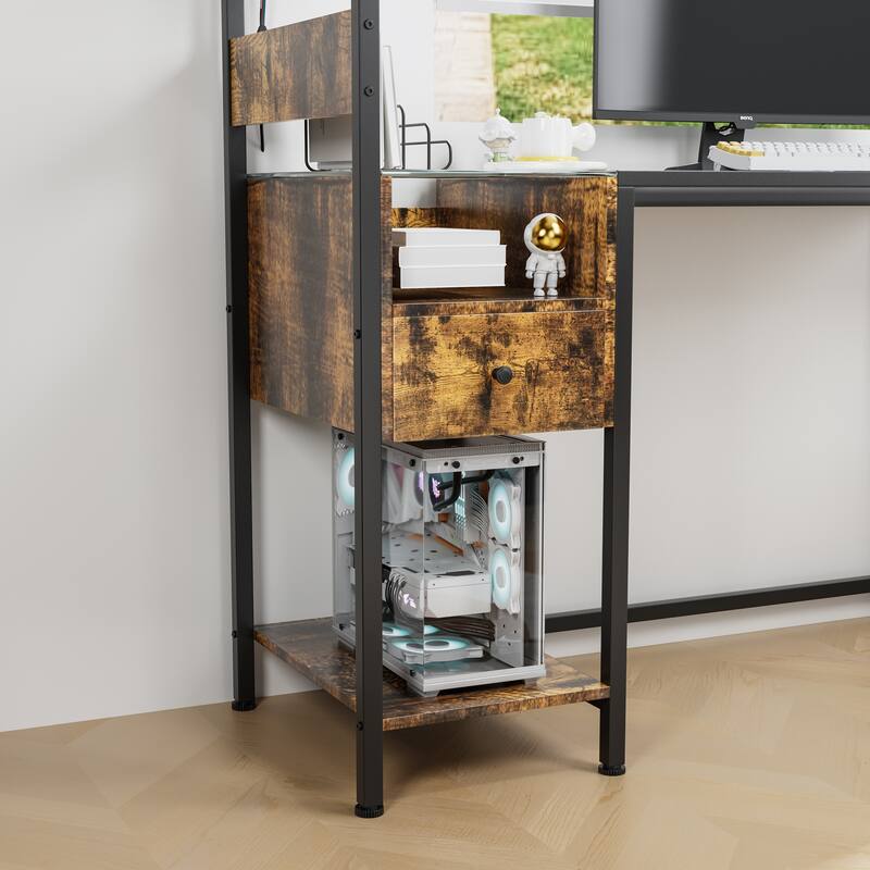 Computer Desk with Power Outlet and Storage Shelves