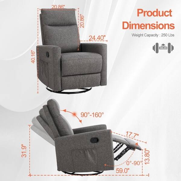 dimension image slide 0 of 2, Manual Recliner Chair Winback Fabric Single Sofa