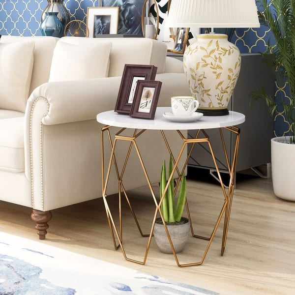 Furniture of America Lavina Modern White and Gold Tone 24inch Side