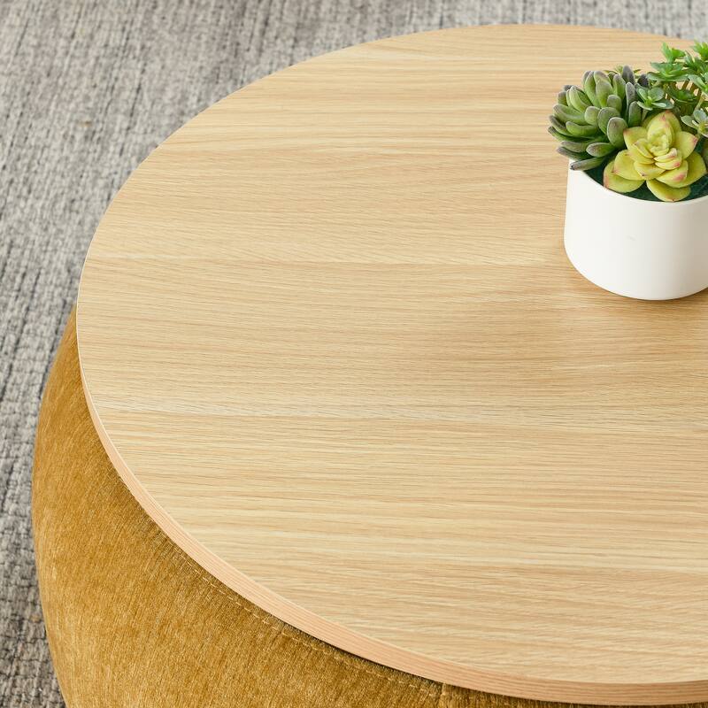 Roomfitters Round Storage Ottoman with Small Seat, 2-in-1 Design Serves as End Table or Footrest, Accent Furniture