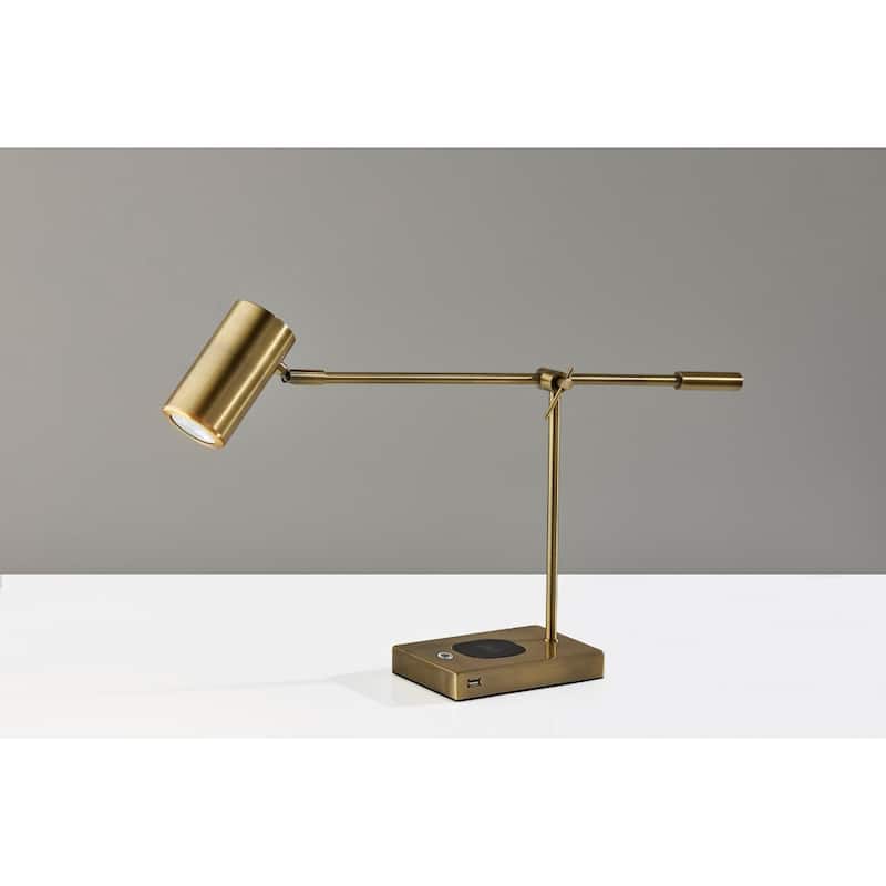 Antique Brass Metal Desk Lamp with USB Port, Touch Switch and Swing Arm - 22.5” x 7.5” x 22.5” (D x W x H)