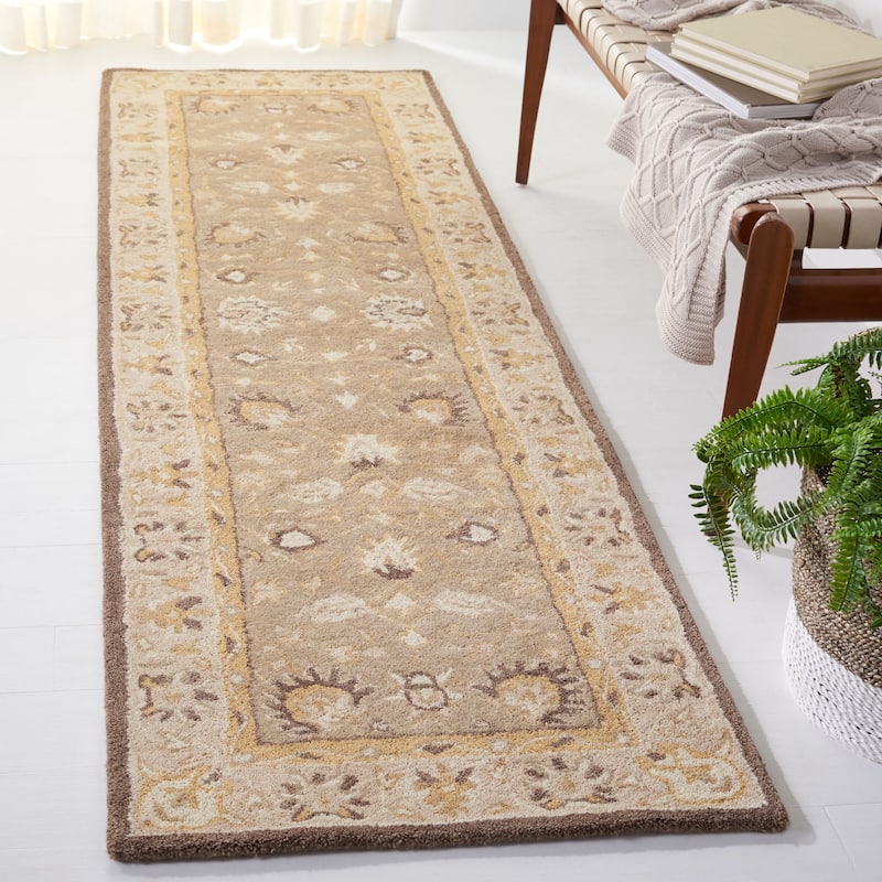 SAFAVIEH Handmade Anatolia Renelle Traditional Oriental Hand-spun Wool Rug - 2'3" x 12' Runner - Sage/Beige