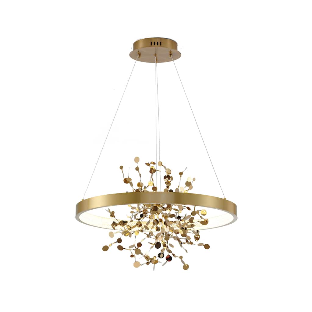 1-Light Gold Stainless Steel LED Chandelier With Confetti Interior