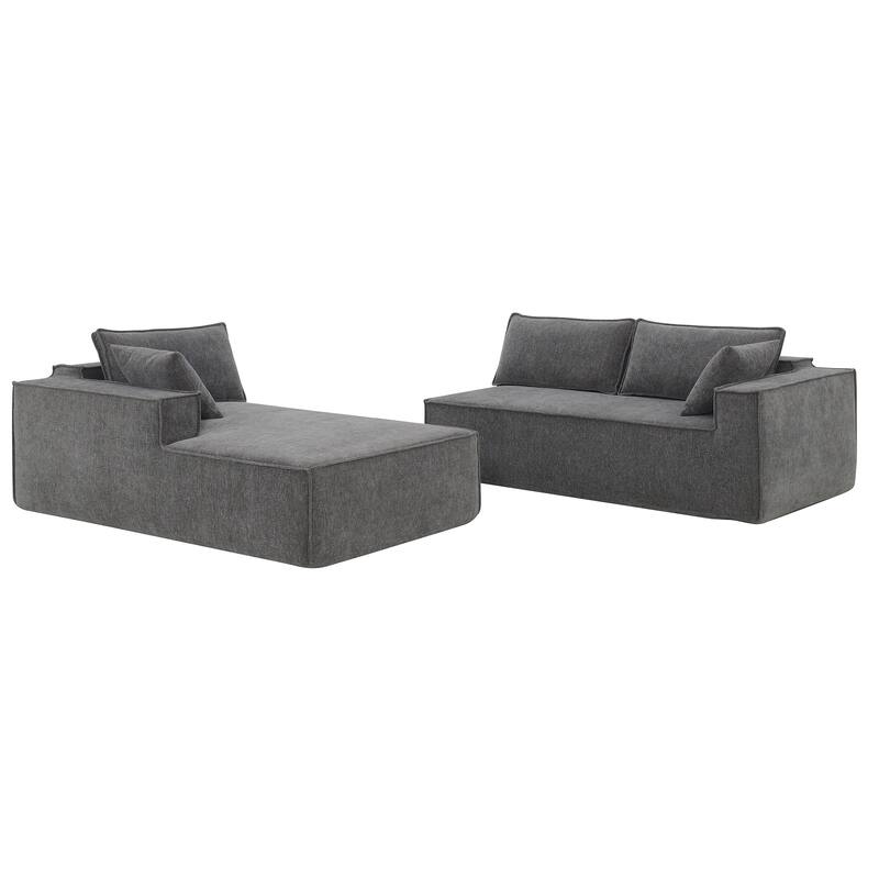 111.5" L-Shaped 4-Seat Modular Sofa with Chaise, 2 Pillows, Wrinkle-Resistant Chenille, and All-Sponge Construction