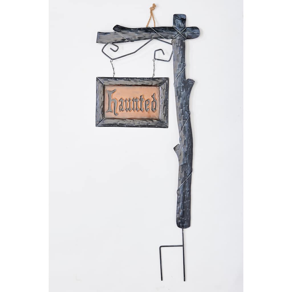 37" Metal Halloween Haunted Sign Post Outdoor Yard Stake