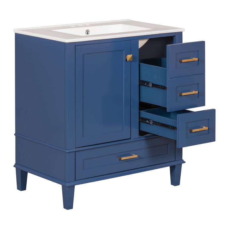 Modern 30" Bathroom Cabinet with Undermount Sink, Freestanding Design, and Ample Storage