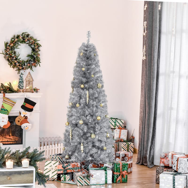 HOMCOM 6' Metallic Silver Christmas Tree with Stand - 6 Foot