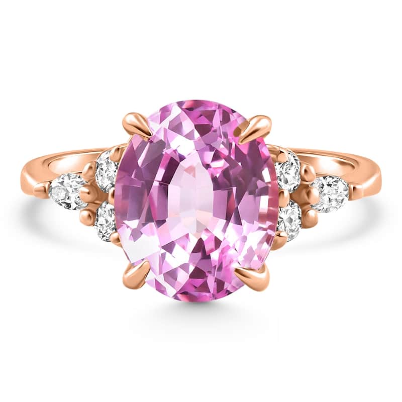 Bliss Diamond 5Ct TW Oval Pink Sapphire & Diamong Ring Rose Gold Lab Grown - Rose - 7 - White