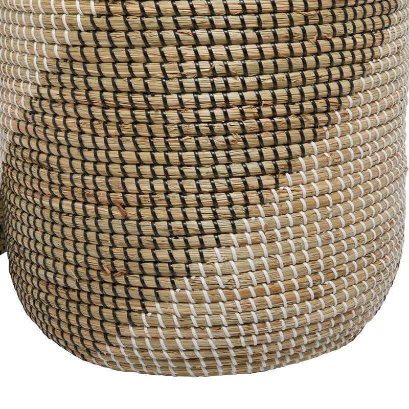 Brown Seagrass Handmade Two Toned Decorative and Functional Storage Basket with Matching Lids (Set of 2)