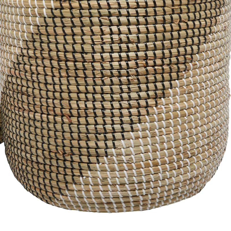 Seagrass Handmade Two Toned Storage Basket with Matching Lids - Set of 2 Brown - Roche River Decor - 18"W x 16"L x 24"H