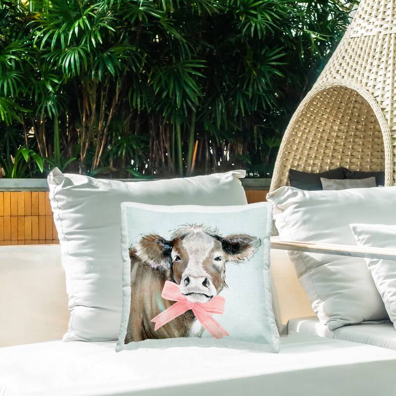Stupell Cow with Pastel Ribbon Printed Outdoor Throw Pillow Design by Tava Studios