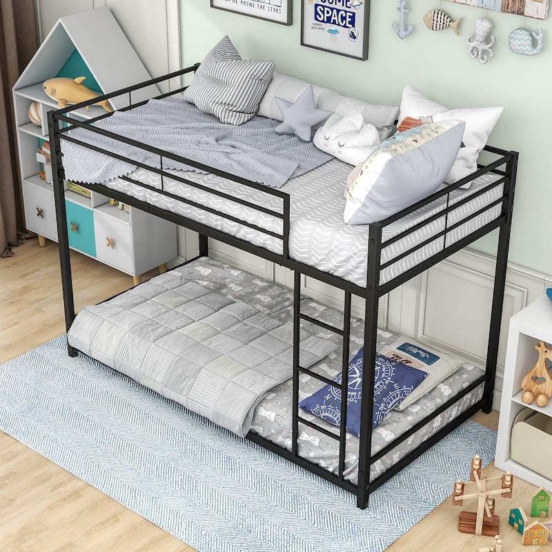Twin Over Twin/Full Over Full Metal Bunk Bed Frame, Sturdy Design with Safety Guardrails and Ladder, Space-Saving for Kids