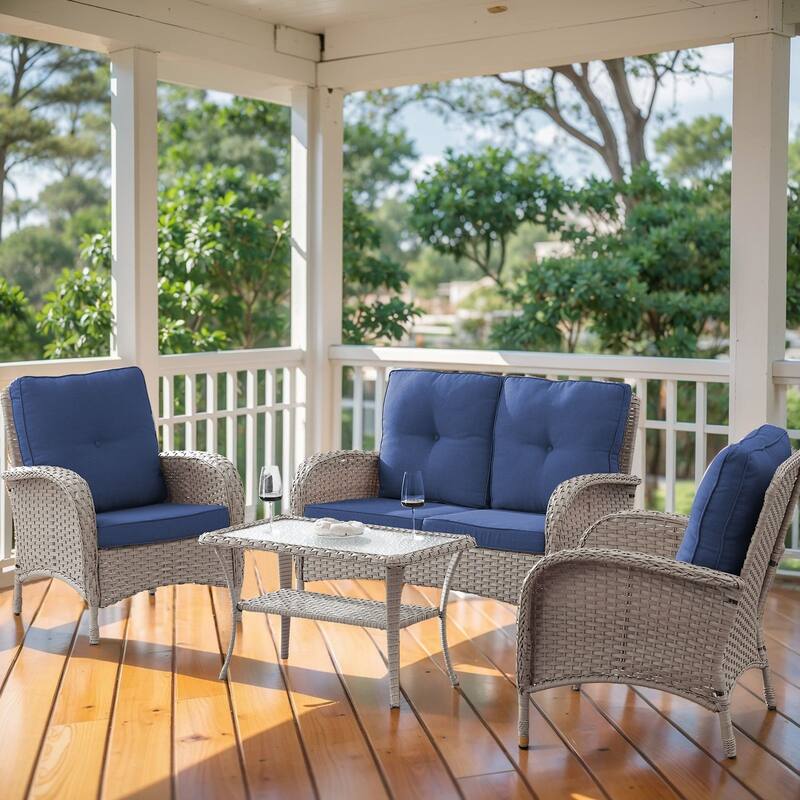 Patio Wicker Chair with Loveseat Coffee Table