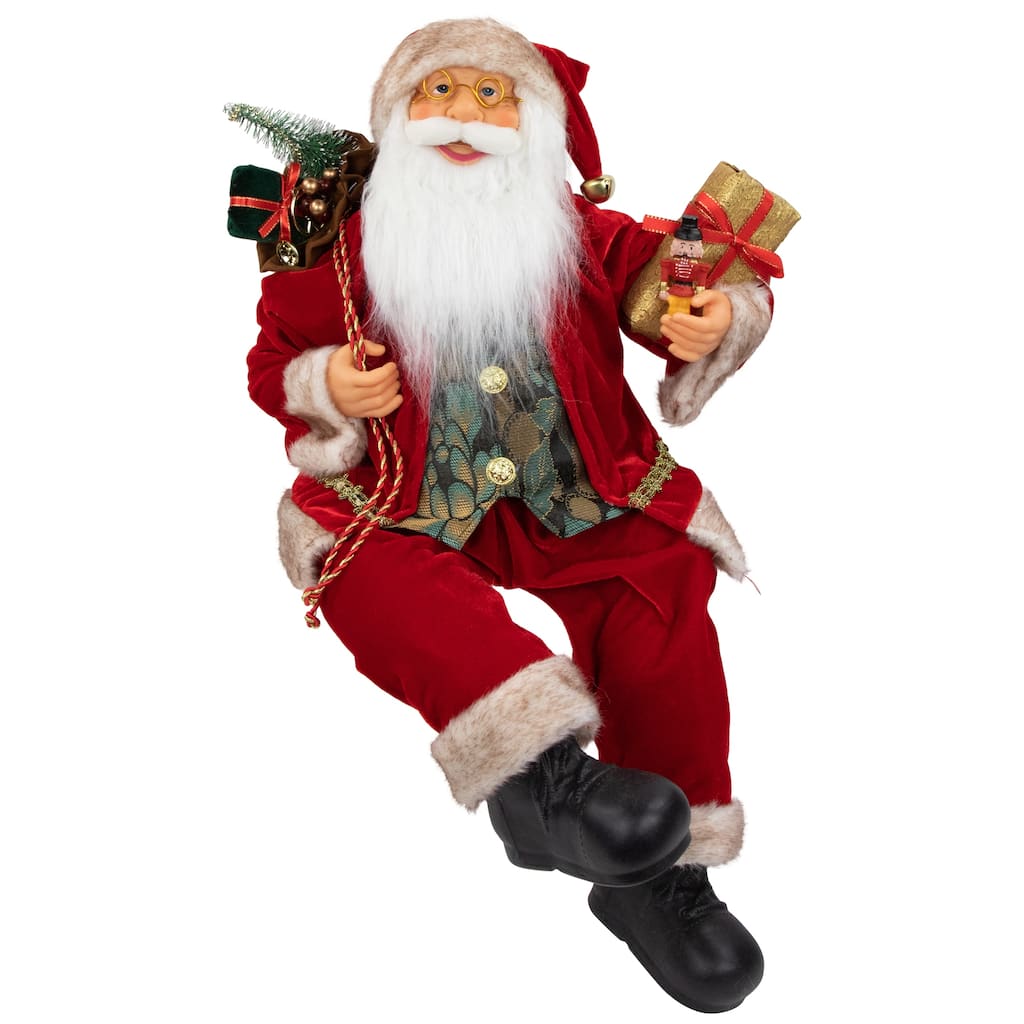 24" Sitting Santa Claus with Gift Bag and Presents Christmas Figure
