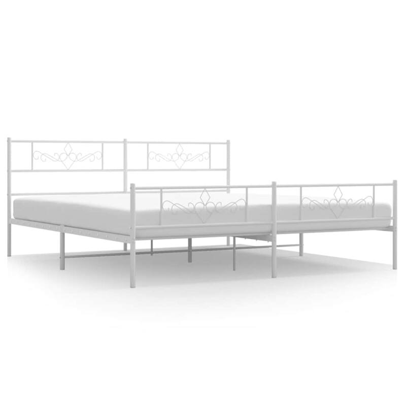 vidaXL 12 Inches White King Size Metal Bed Frame No Mattress - 81.5" x 78" x 35.4"
