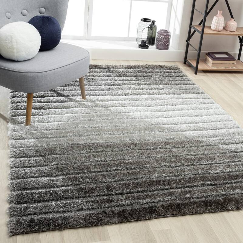 Luxe Weavers Geometric Shag Area Rug, Plush Indoor Carpet - 5x7 - Grey