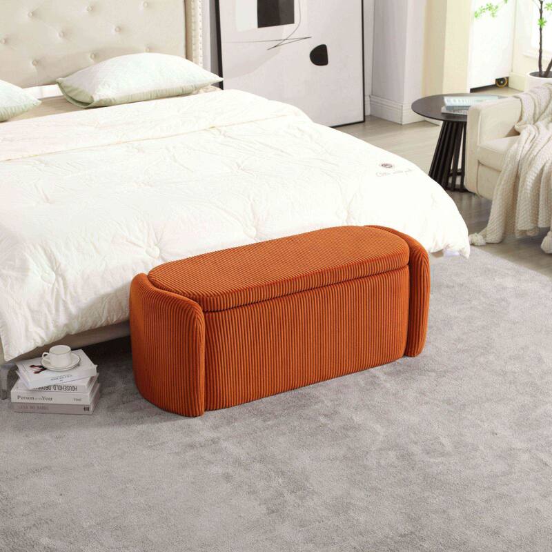 Bedroom End Bench,Upholstered Fabric Storage Ottoman with Safety Hinge, Entryway Padded Footstool,