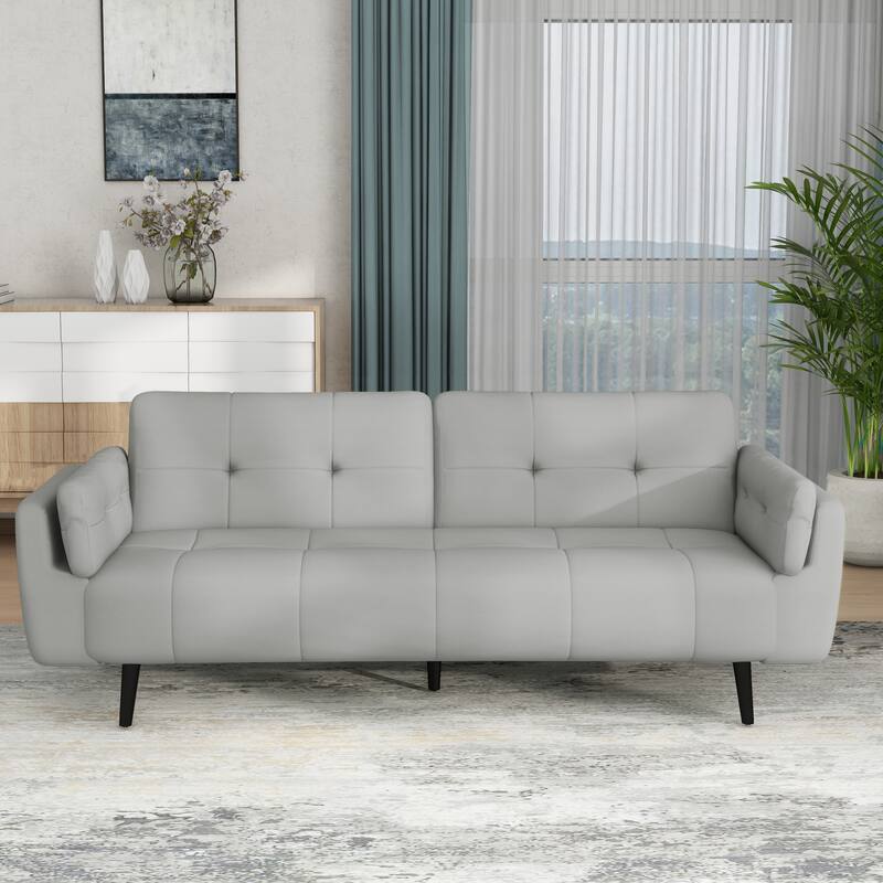 Convertible Futon Sofa Reclining Adjustable Back Couch Bed Sleeper - Grey