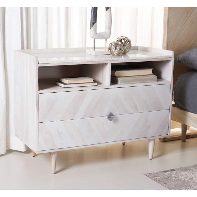 SAFAVIEH Couture Cora Rose Herringbone Nightstand - Natural - White Washed
