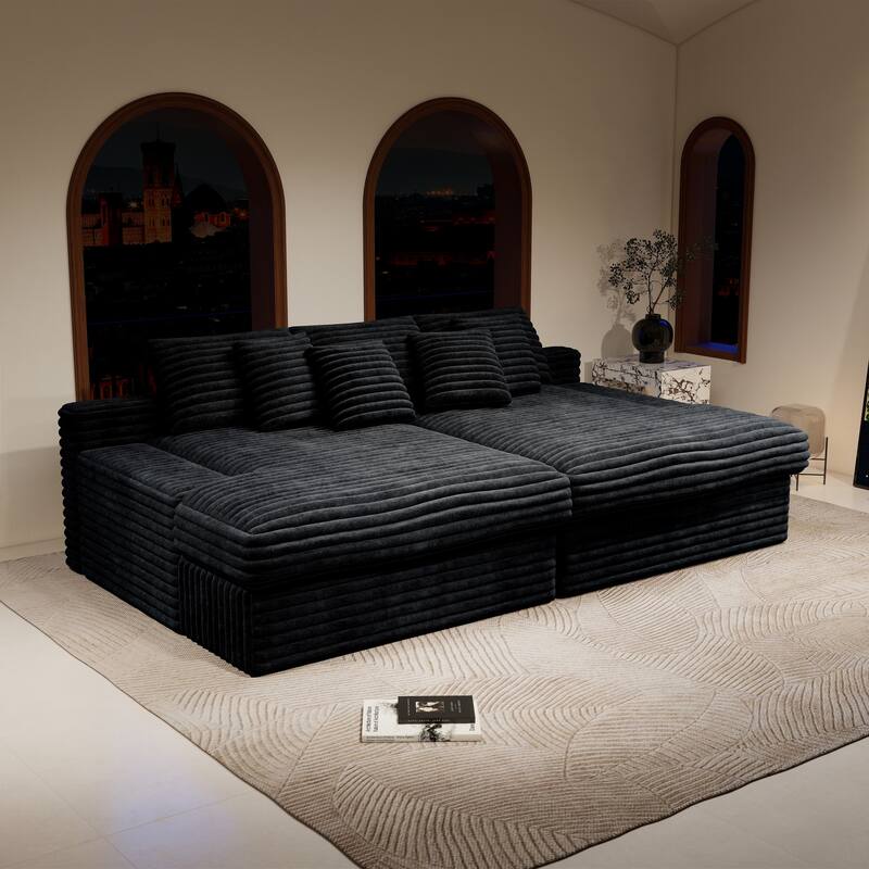 Roomfitters 118.1" Modular Sectional Sofa, 2-Piece Compressed Cloud Couch, No Assembly Required, Plush Corduroy, Black