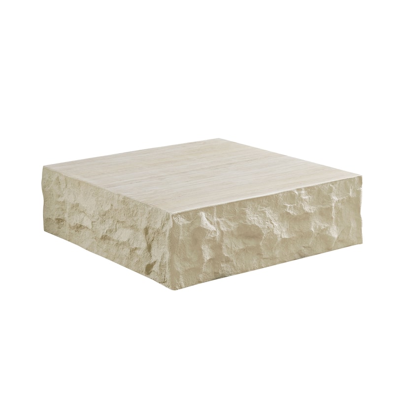 Fiberglass Square Center Coffee Table,35.43''Vintage Table,Imitation Stone Table Front Of The Sofa,Coffee Table - Beige