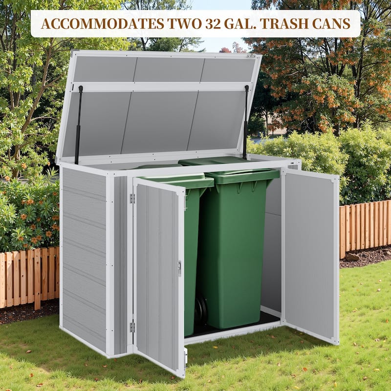 4.69 ft. W x 2.46 ft. D Plastic Storage Shed Outdoor Storage Cabinet, Outdoor Trash Can Storage with Floor