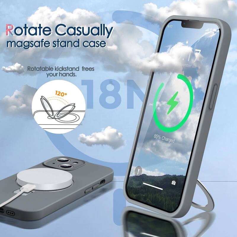 6.1 inch iPhone 13 Case, Liquid Silicone, Moisturizing Factor, Extreme Soft Slim Phone Case with Stand, Compatible with MagSafe