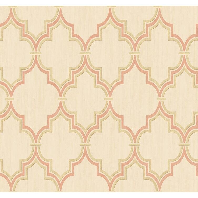 Seabrook Designs Sandoval Geometric Unpasted Wallpaper - 27 in. W x 27 ft. L - Metallic Tan & Bubblegum