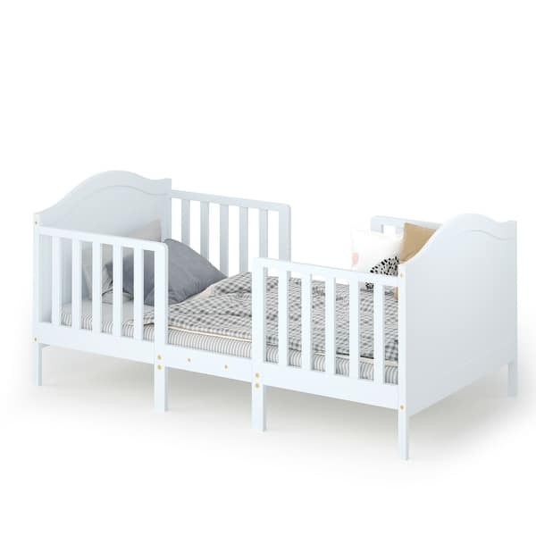 slide 2 of 19, Gymax 2-in-1 Convertible Toddler Bed Kids Wooden Bedroom Furniture w/