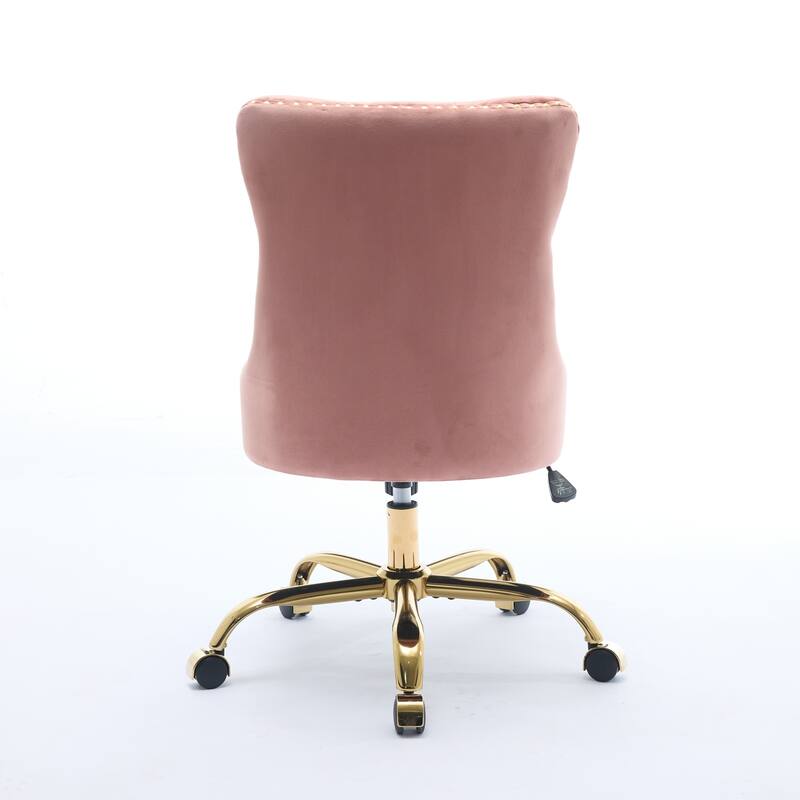 Modern Velvet Swivel Office Chair with Tufted Back/Golden Metal Base
