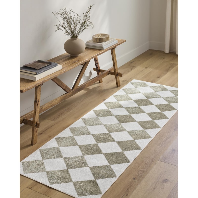 Livabliss Lillian Modern & Contemporary Checkered Indoor/Outdoor Area Rug - Olive - 2'2" x 3'9"