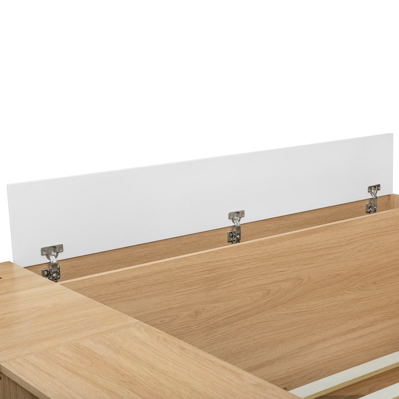 Full Size Corner Bed Frame with 6 Drawers, Wood Platform Storage Bed with Shelves and Wardrobe & Desk, Modern Floor Bed Frame