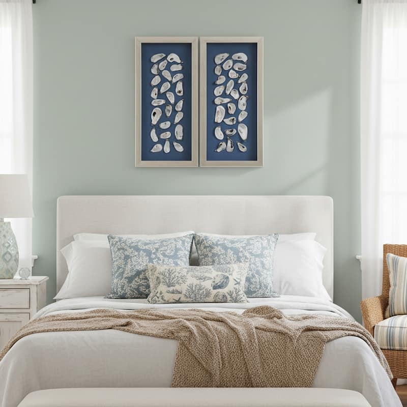 American Art Decor 2-Piece Coastal Seashell & Sea Glass Shadowbox Framed Wall Art Set