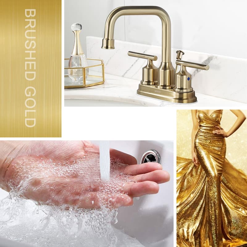 WOWOW 4 in. Centerset Double Handle Bathroom Faucet - Brushed Gold