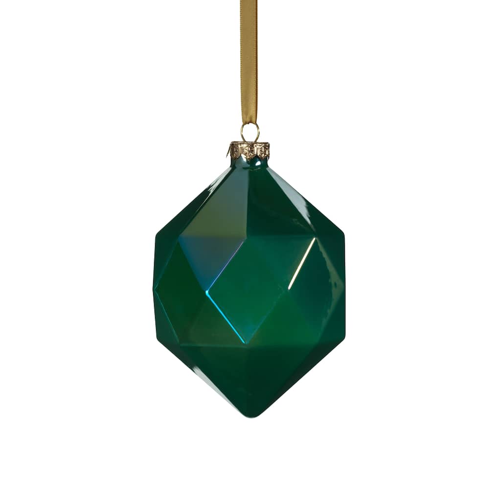 6-Piece Set Green Luster Faceted Glass Hanging Ornaments, Convex Hexagon