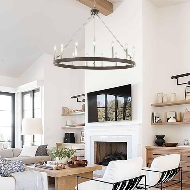 Acroma 15 Light 40 In Modern Farmhouse Wagon Wheel Chandelier-UL