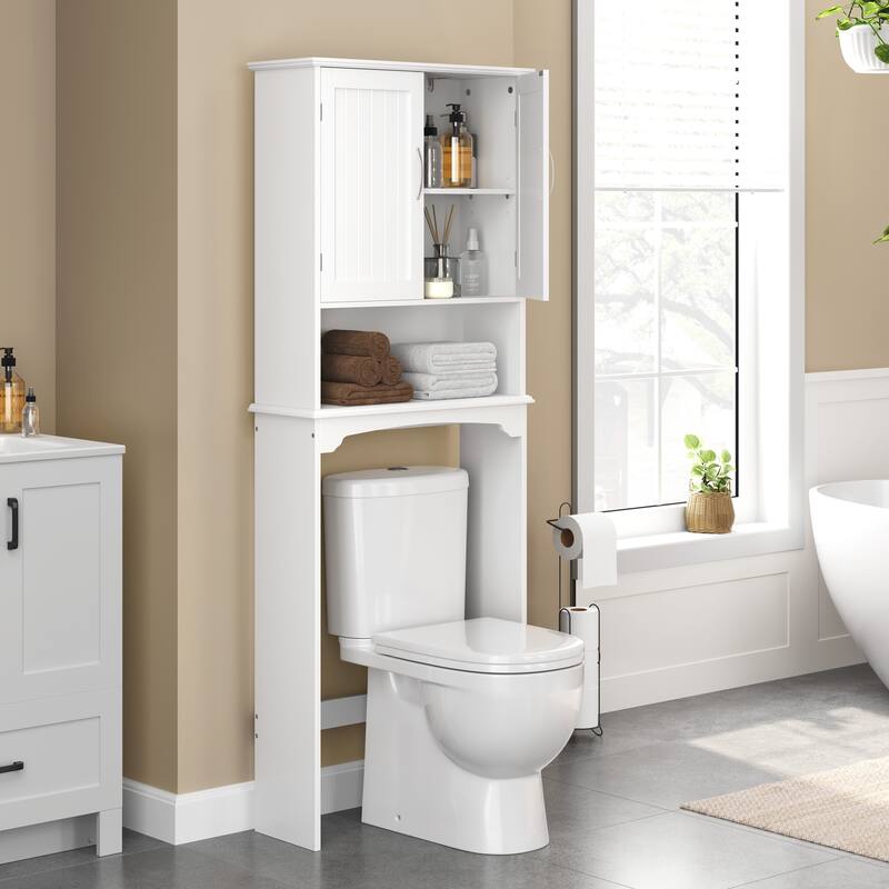 Yaheetech Bathroom Space Saving Organizer Over-the -Toilet with Adjustable Shelf for Bathroom - White
