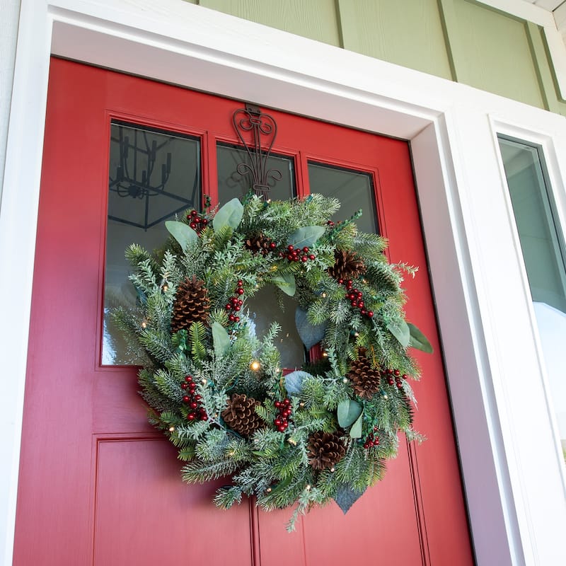 30 in. Lighted Christmas Wreath - Winter Frost - Green