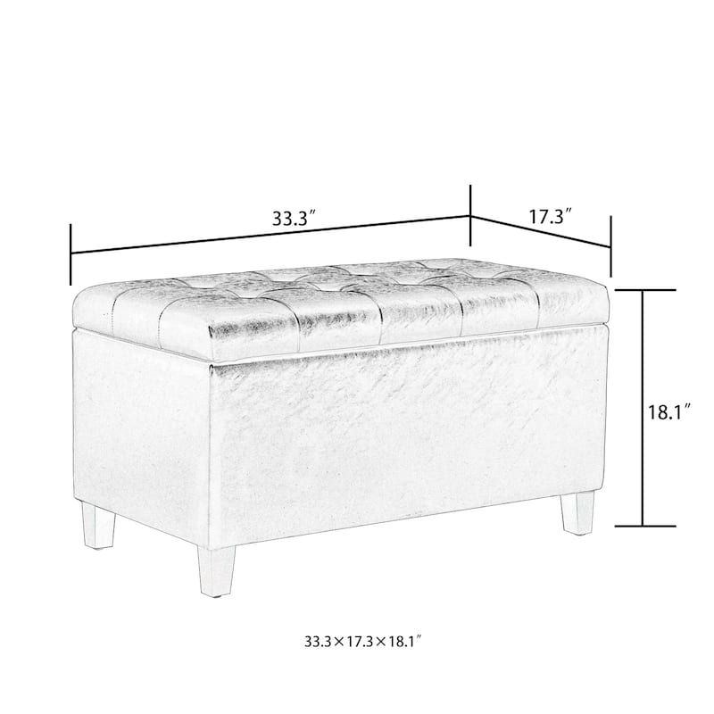 Adeco Rectangular Storage Ottoman Faux Leather Bench Lift-top Footrest