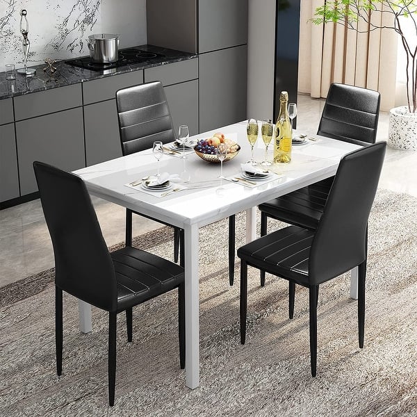 Modern 5Piece Kitchen Dining Set, Counter Height Set with Marble Look Top and 4