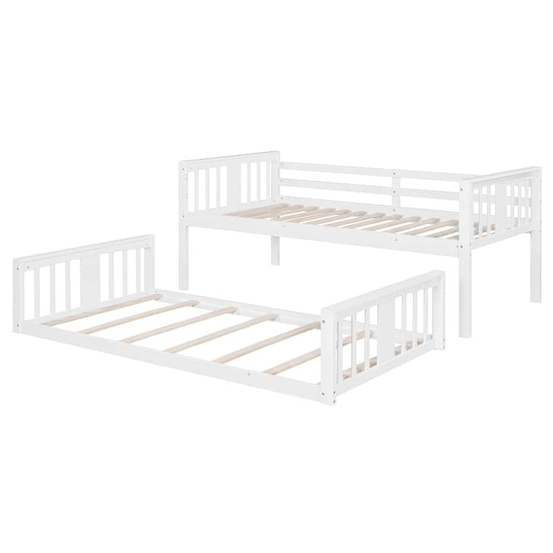 Twin Over Twin Bunk Bed with Ladder and Solid Pine Frame