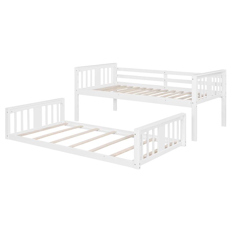 White Twin Over Twin Bunk Bed with Ladder, Space-Saving Design