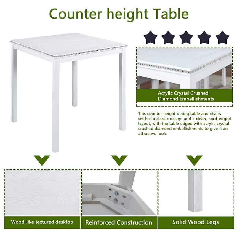 5-piece Wood Dining Counter Height Table and Chair Set