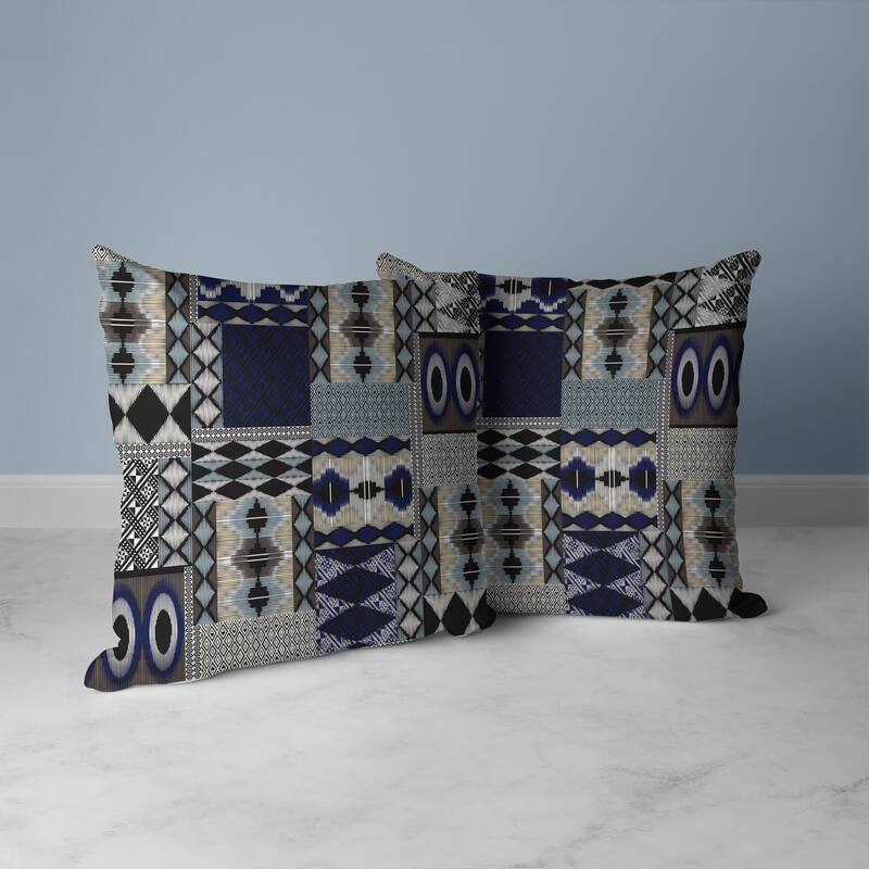 Patched Perfection Faux Suede Reversible Throw Pillow Blue and Granite