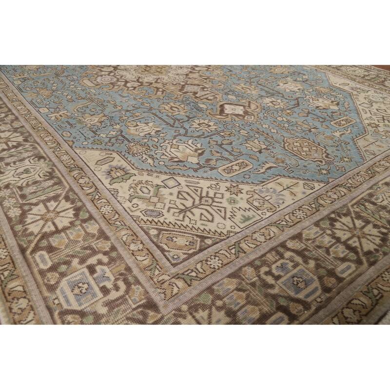 Hand Knotted Oriental 100% Wool Carpet Traditional Medallion Navy Blue & Blues Tabriz Area Rug - 9' 5'' X 6' 7''