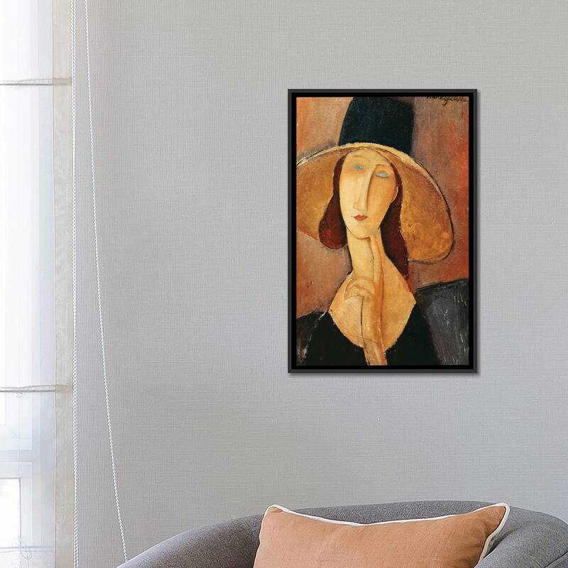iCanvas "Portrait Of Jeanne Hebuterne In A Large Hat, c.1918-19" by Amedeo Modigliani Framed Canvas Print