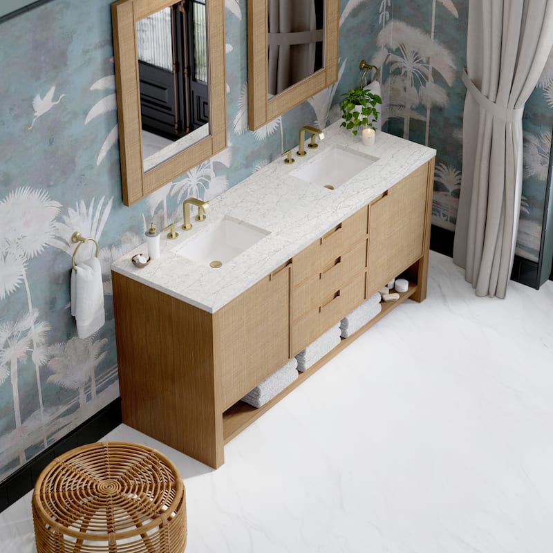 Solene 72" Double Vanity, Seaside Oak, w/FreePower Wireless Charger