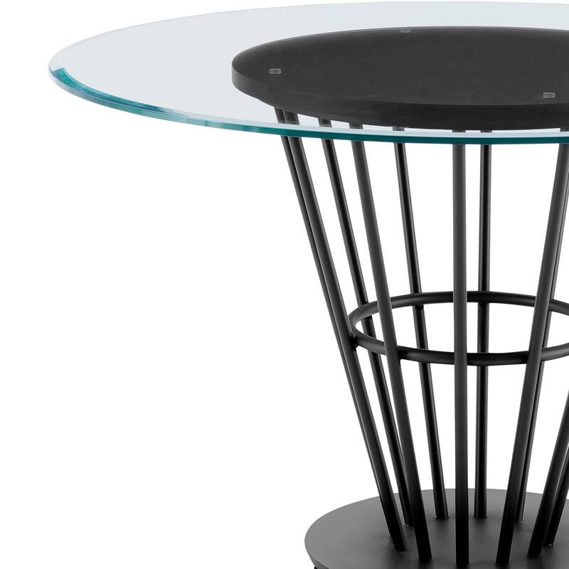 Veronica 48 inch Glass and Walnut Wood Round Dining Table with Metal Base