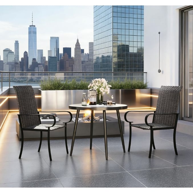 GDFStudio Amaris PE Rattan Outdoor Chair with High Back and Armrests Set of 2