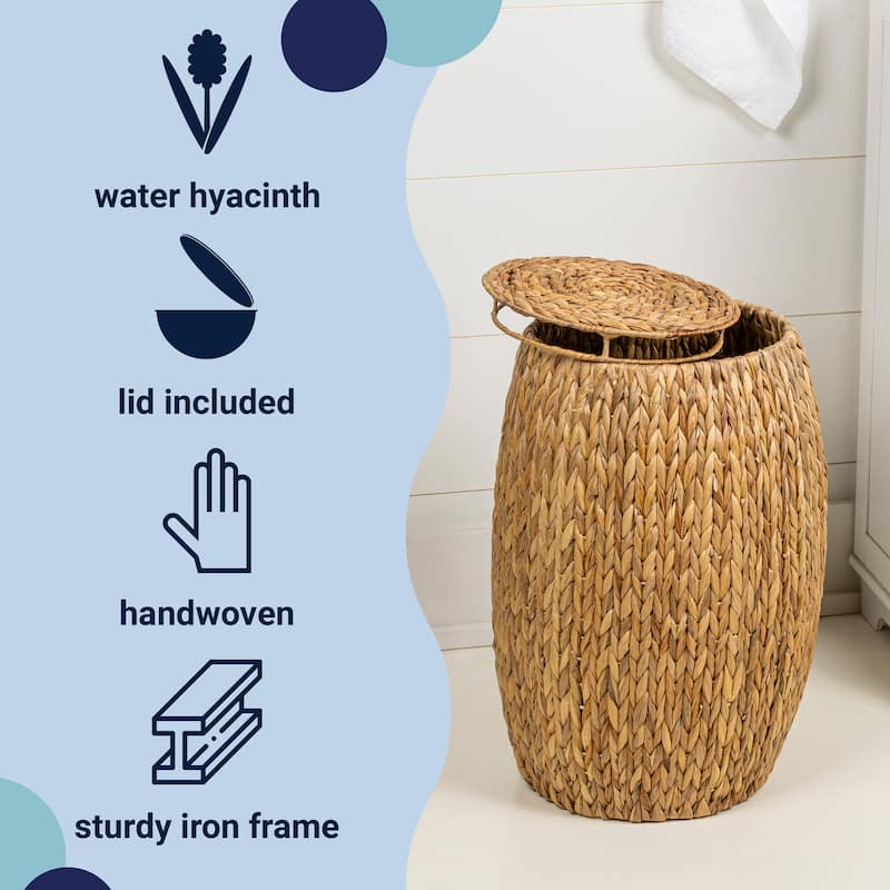 happimess Bohemian Handwoven Hyacinth Barrel Storage Stool with Lid
